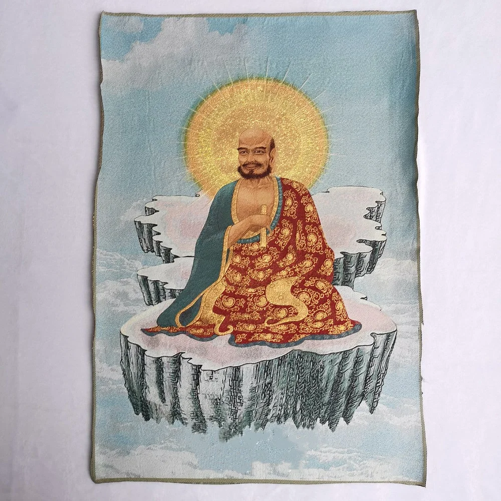 

Antique Thangka Embroidery Silk Hanging Paintings Bodhidharma Patriarch Home Buddhist Hall offering Wall mural