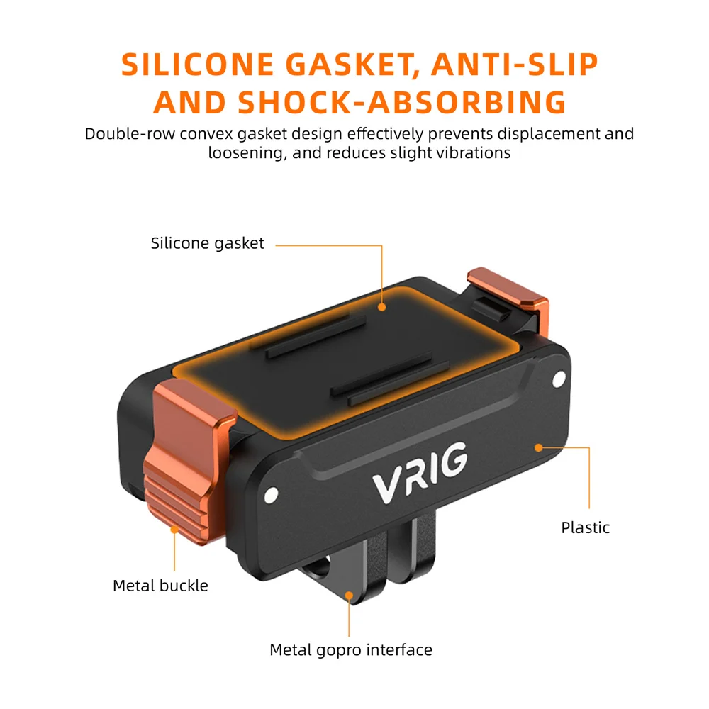 VRIG Kamera-Adapterbasis mit magnetischer Schnalle für DJI Action 3/4/5 Pro W 1/4 + GOPRO-Schnittstelle, faltbare Schnellverschluss-Zwei-Klauenhalterung