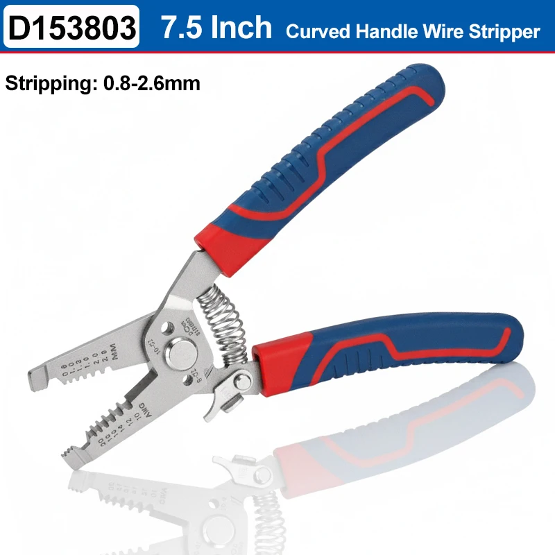 7,5 inch 4Cr13 staaldraadstripper, gebogen handmatige kabeltang, multifunctionele knip- en krimptang voor elektrische draden van 0,8-2,6 mm