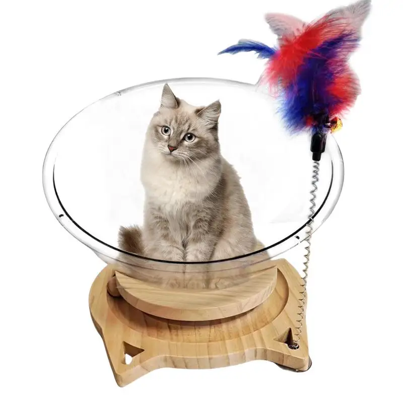 Spaceship Cat Bed Sleeping Nest Transparent Cat House kitten Hammock funny Cat Bed Bowl with colorful feather toy pet supplies