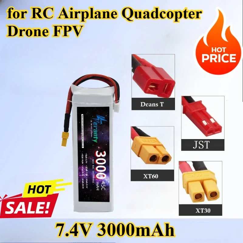 

3S 7.4V Lipo Battery for 3000mAh 45C with XT60 DEANS T XT30 JST Plug for RC Airplane Quadcopter Drone FPV