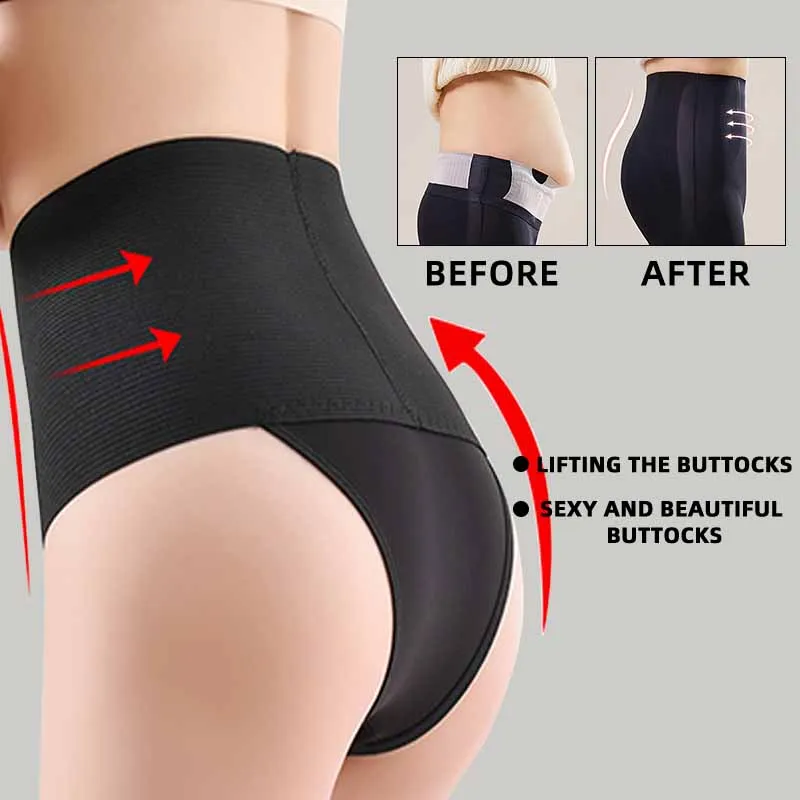 Womens High Waist Control Shaper Thongs Breathable Comfort Elastic Intimates Shapewear Panties Thongs High Waist Flat Belly