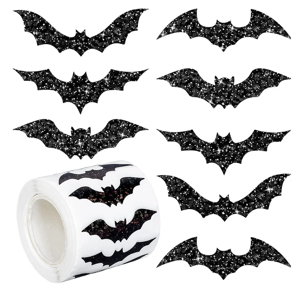 Halloween Bat Stickers Roll Sparkly Waterproof Decals for Decorating Homes Classrooms and Offices in a Spooky Style