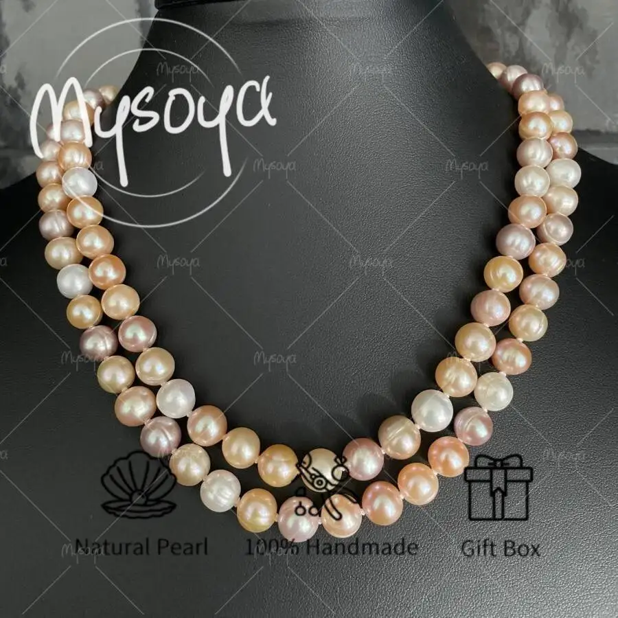 

Ожерелье MYSOYA с двойным кольцом и жемчугом из пресноводного жемчуга розово-фиолетового цвета, жемчуг 8-9 мм, в подарочной коробке, подарок на день рождения, свадебные украшения
