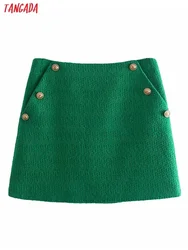 Tangada 2021 Women Green Tweed Skirts Faldas Mujer Zipper French Style Female Mini Skirt 8Y195