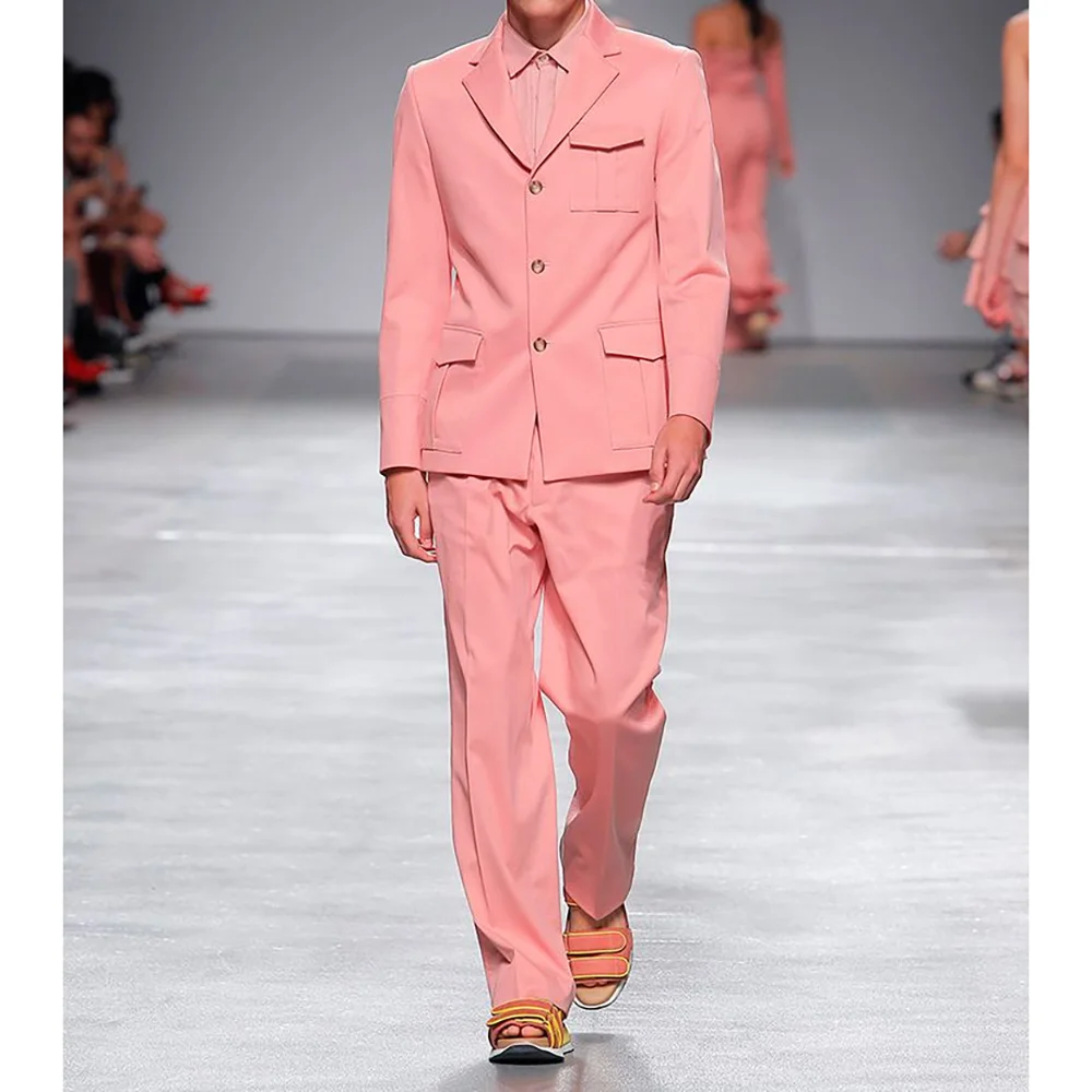 

Single Breasted Fashion Casual Men's Suit 2 Pieces Blazer Pants Pink Chic Boutique Custom Made Male Suits