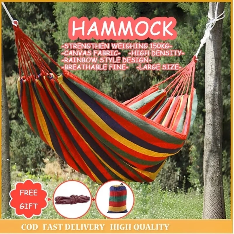 Outdoor camping hammock double thick tarp side roll prevent bedroom indoor bedroom swing lounge travel portable lightweight.
