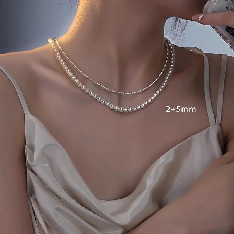 

New Elegant High Quality Round Pearl Female Choker Necklace Luxury Women Pearl Necklace Classic Brief Design Personality Jewelry