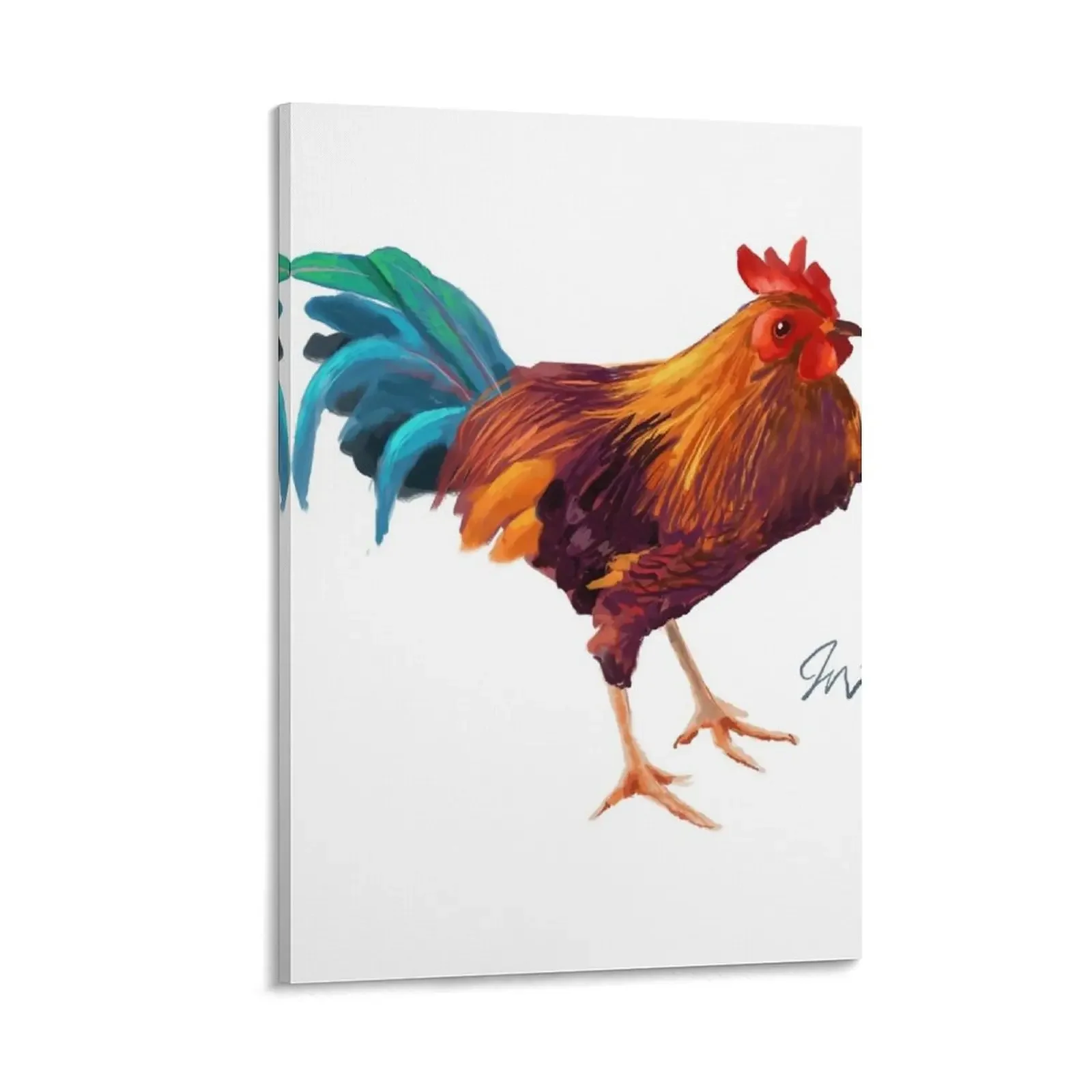 

Rooster with Blue Tailfeathers Canvas Painting decor poster anime room decorations aesthetic photos for living room