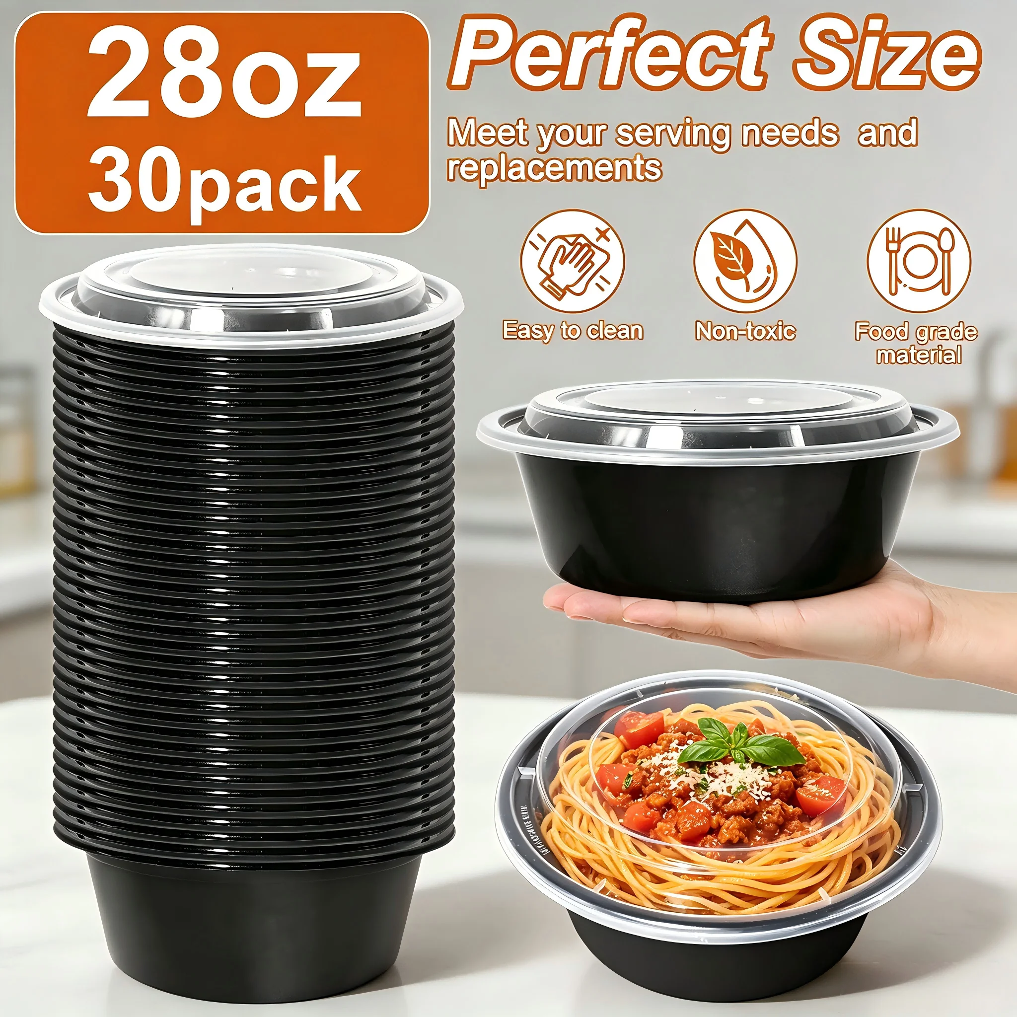 Meal Prep Restaurant - 30세트 블랙 PP 재사용 가능 28온스