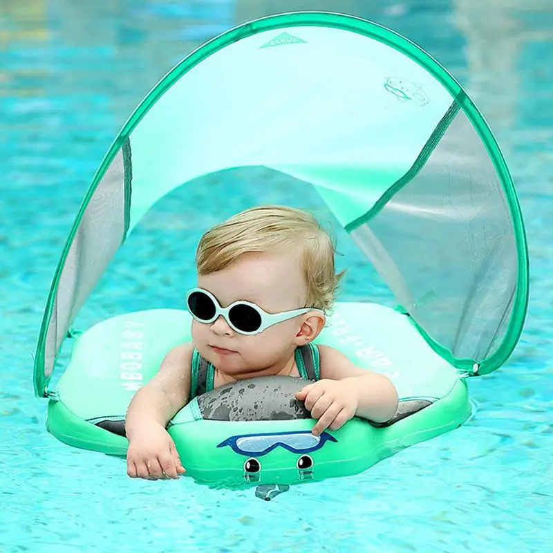 Baby Pool Float with Canopy Baby Swim Ring for Pool with Removable UPF 50+ Sun Canopy Non Inflatable Baby Float Swim Trainer