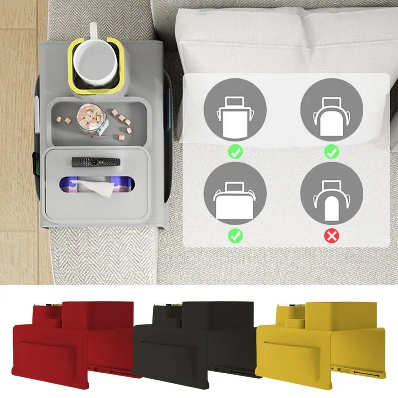 

Couch Arm Cup Holder Tray Organizer With Duals-Sided Pockets Anti-Slip Design Weighted Silicone Couch Armrest Accessories