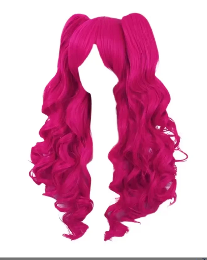 

My Little Cos Anime Pinkie Pie Cos PP Pinkamena Diane Pie Cosplay Wig with Ponytails Rose Red Wigs Heat Resistant Synthetic Wigs