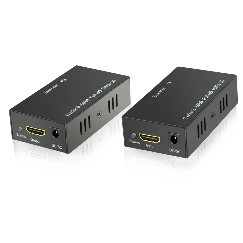 Extensor compatible con HDMI, 60M, HD 1080P, 1x1, divisor, Cat5e, Cat6, RJ45, Cable Ethernet, transmisor, receptor, soporte para PC y TV