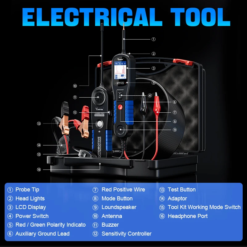 VDIAGTOOL V200PRO Car Circuit Tester Automotive Power Probe Tester Breaker Finder Tool System Diagnostic 12/24V with 40FT Cable