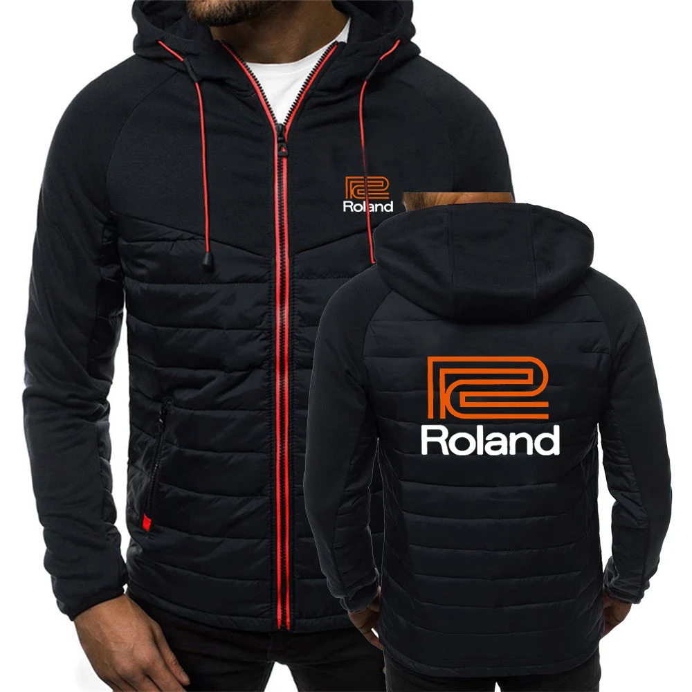 Roland Piano 2024 Men Autumn and Winter Popular Patchwork Seven-color Cotton-padded Jacket Hooded Coats Printing Clothes