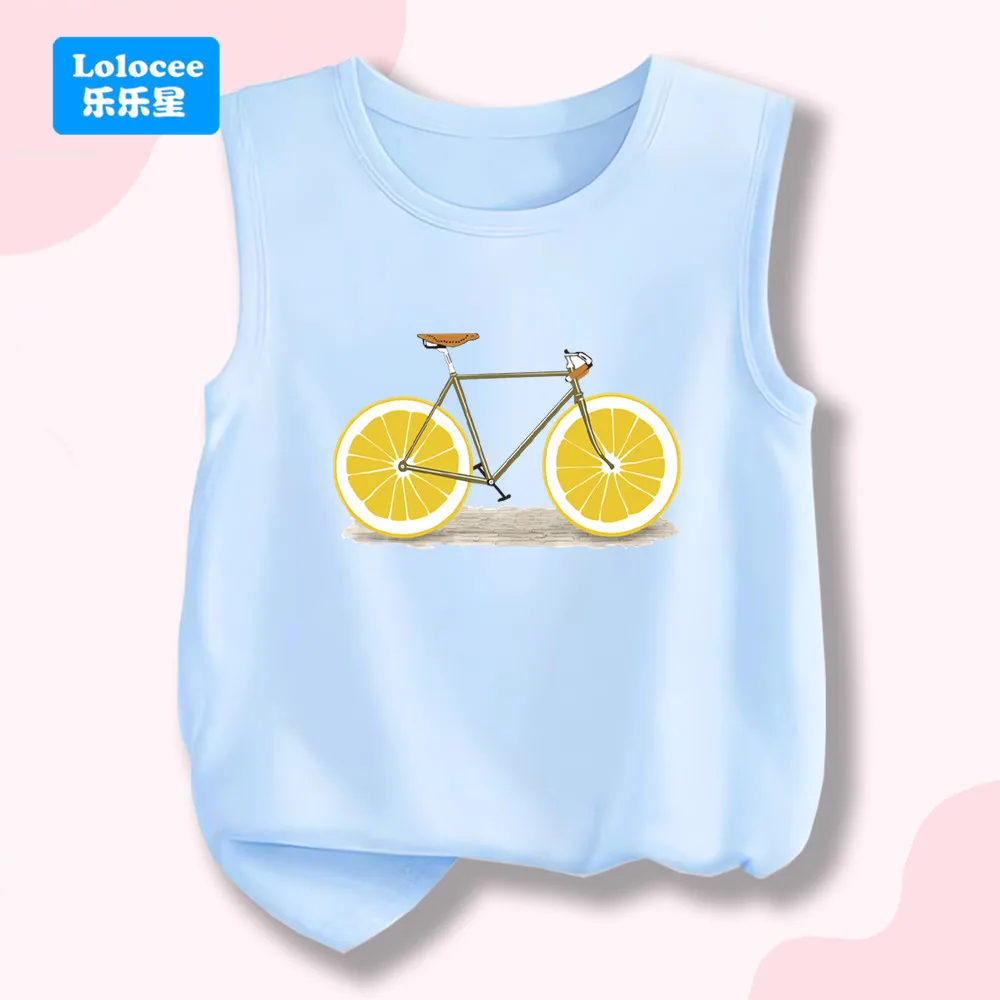 Unisex Kids' Casual Sleeveless T-shirt - Cute Lemon Bicycle Print Tank Top Girls' Summer Cartoon Singlet NMDC1