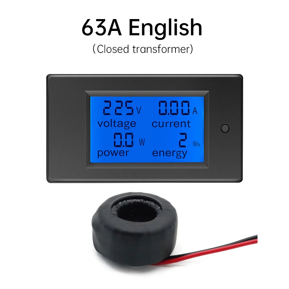 Imagem -06 - Digital Lcd Display Voltímetro Amperímetro Wattmeter Power Energy Meter Volt Tester Bobina ct ac 80260v 110v 220v 32a 63a