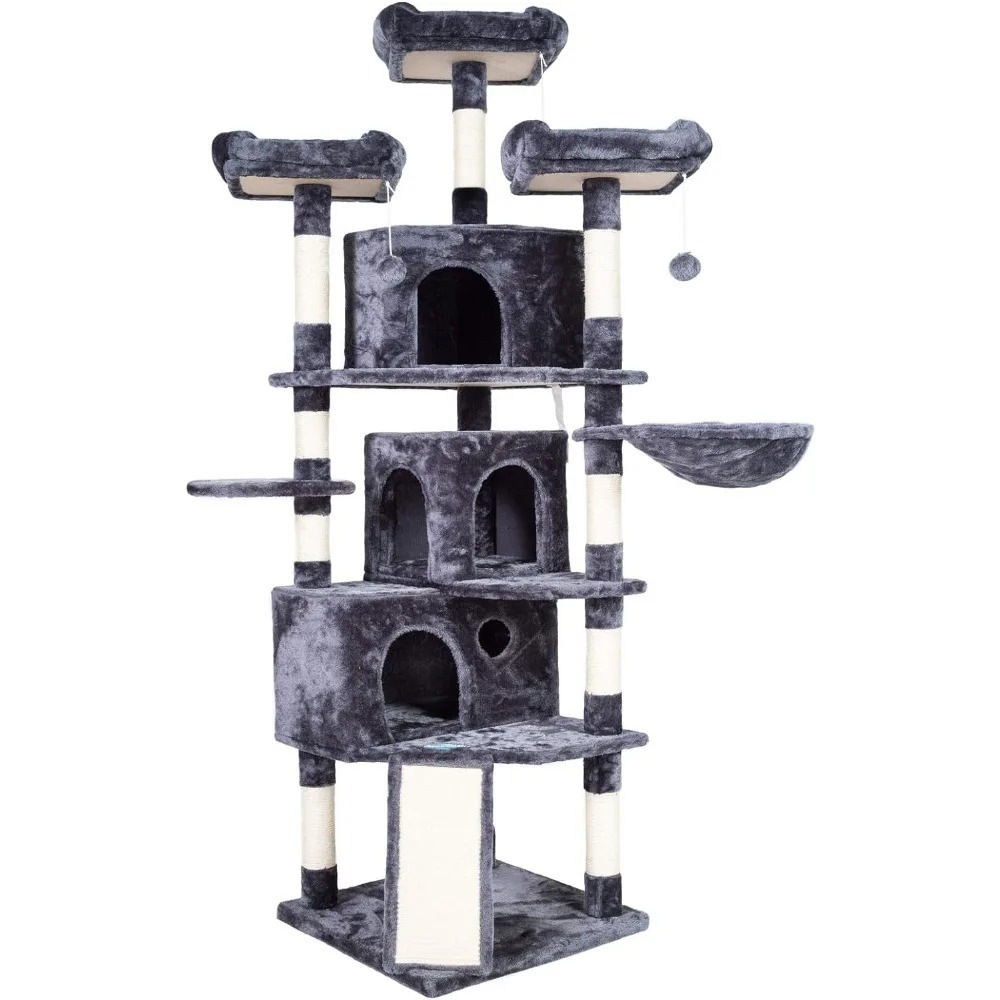 

XL Size Cat Tree, 73.4-inch Cat Tower with 3 Caves, 3 Cozy Perches, Scratching Posts, Board, Activity Center for Kitten/Big Cat