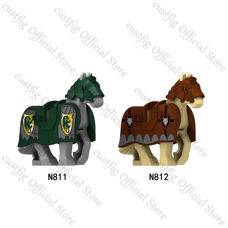 MOC – figurines d'action de cavalerie militaire médiévale, blocs de construction d'animaux de cheval de guerre, chevalier de Rome, guerrier, armes, briques, jouet pour enfants, cadeaux
