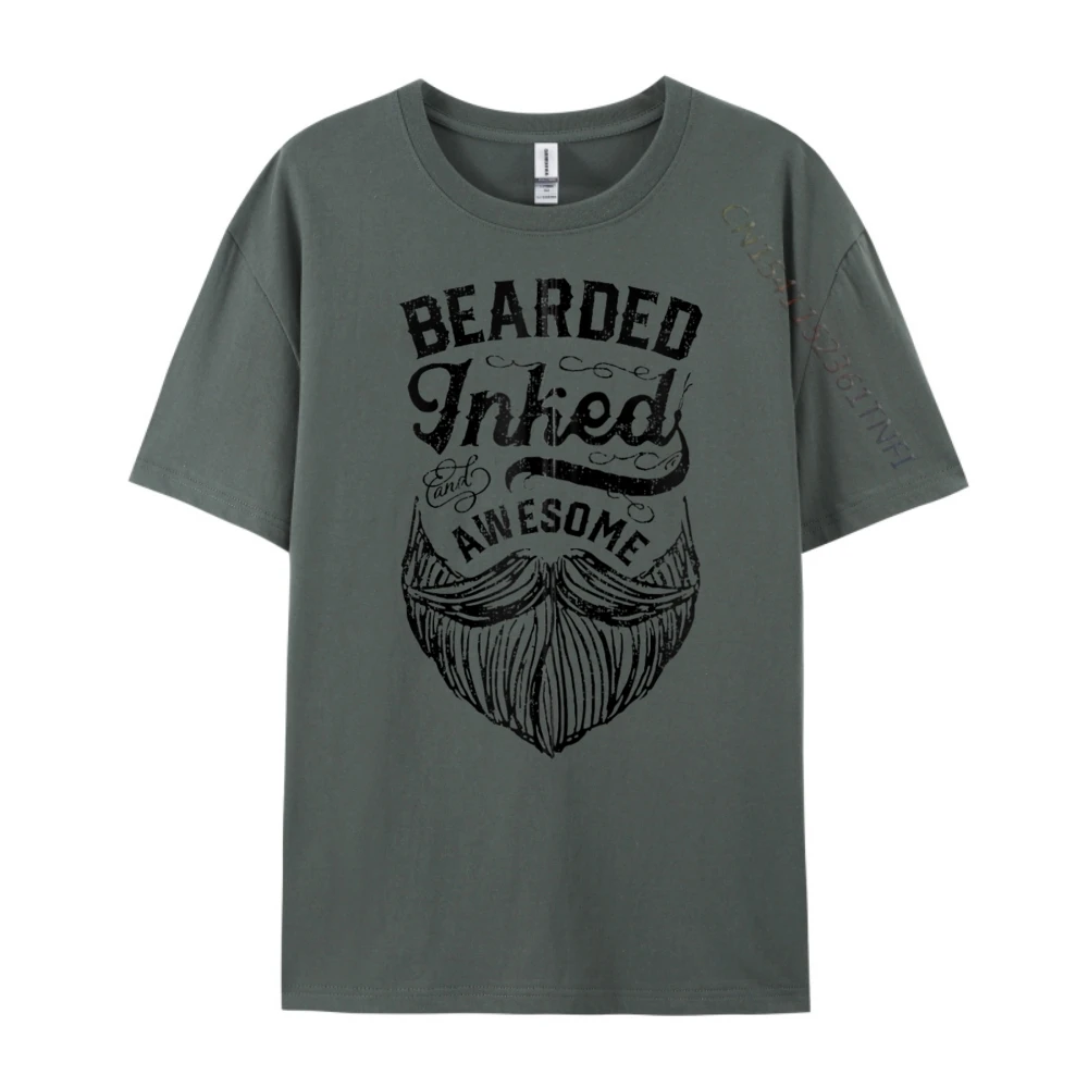 

Bearded Inked And Awesome Beard Men Dad Tattoo Lover Grahpic Tee Shirt Winter Shirts For Men Aesthetic