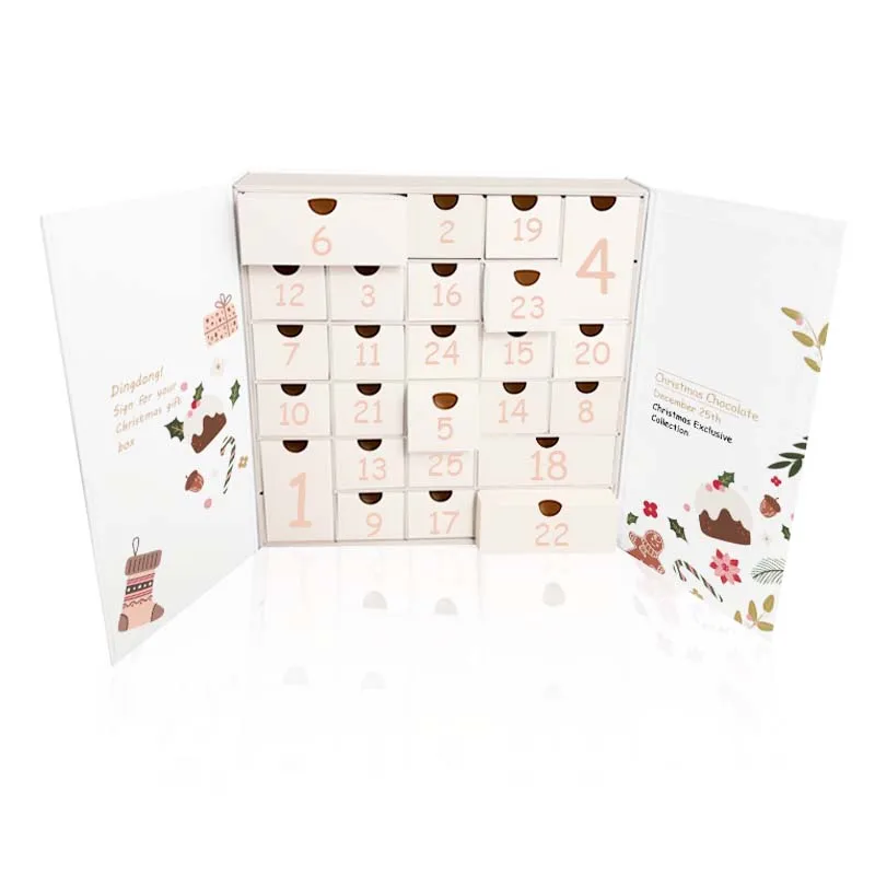 202524 Day White Blank Packaging Paper Low Moq Christmas Advent Calendar Chocolate Gift Box