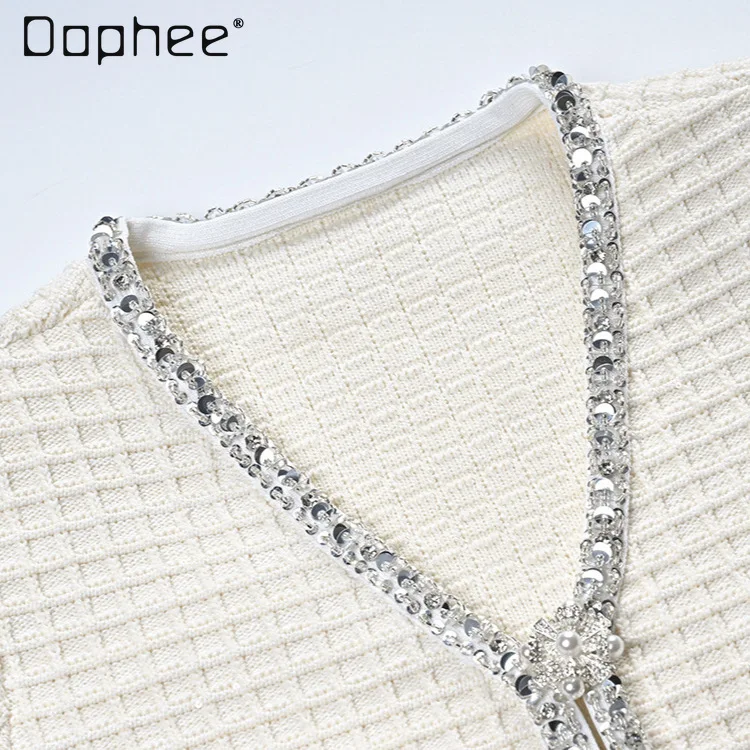 الفرنسية الخفيفة الفاخرة أنيقة الخامس الرقبة مطرز حجر الراين واحدة الصدر معطف طويل الأكمام المرأة موضة الراقية فضفاض معطف نحيف #4