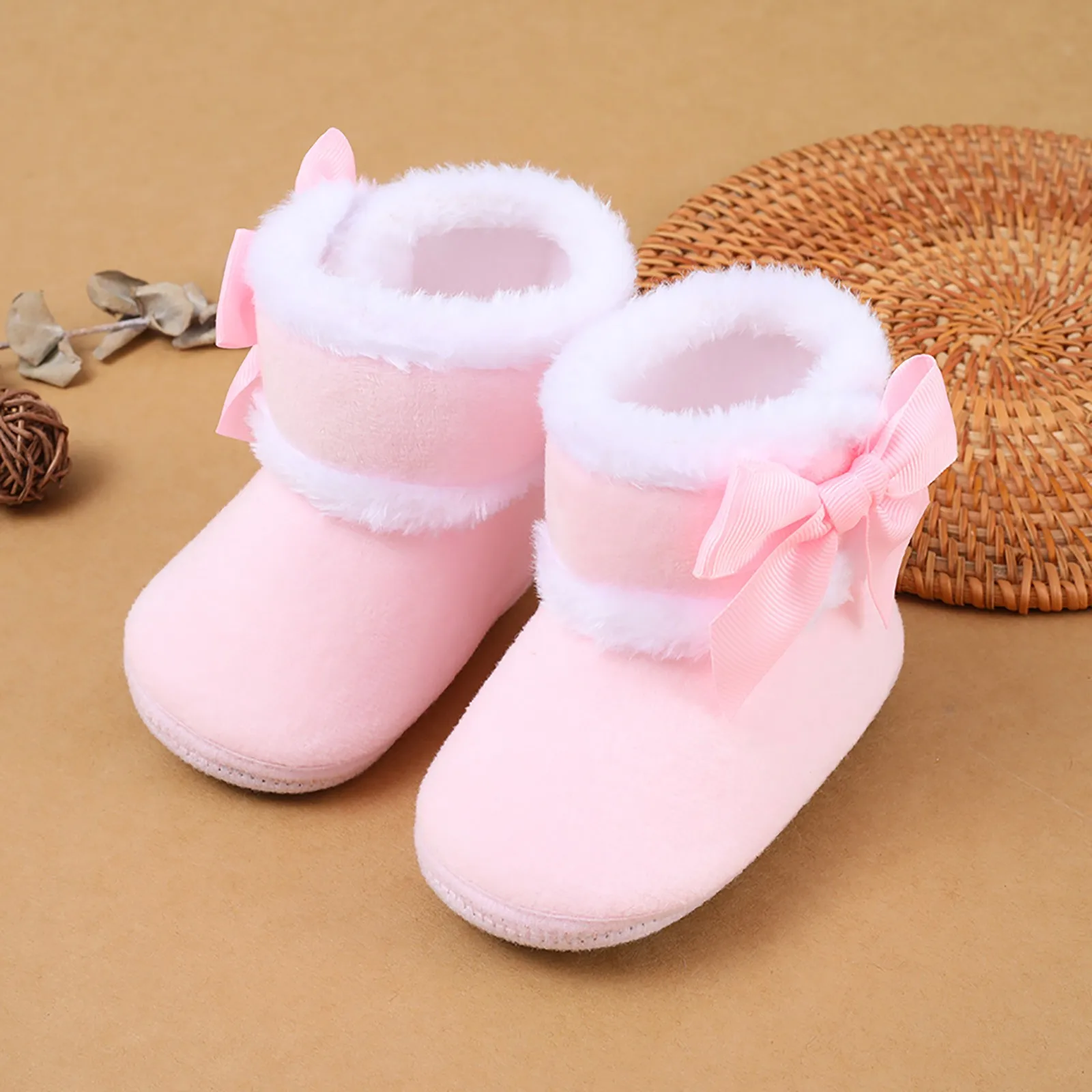 Baby Boys Girls Bow Shoes Fashion Anti-Slip Shoes Infant Boots Shoes Toddler Snow Warm Boots Shoes Winter Warm Fluffy Boots