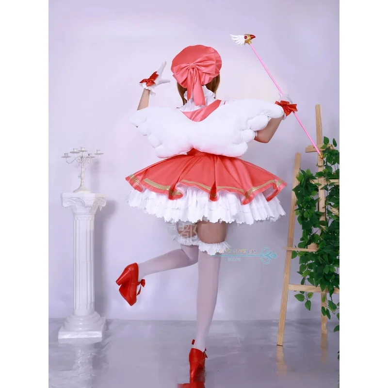 Cardcaptor Sakura Косплей Аниме Cardcaptor Sakura Kinomoto Sakura Косплей Костюм Платье Шляпа Парик Ролевая Игра Карнавальная Вечеринка Одежда