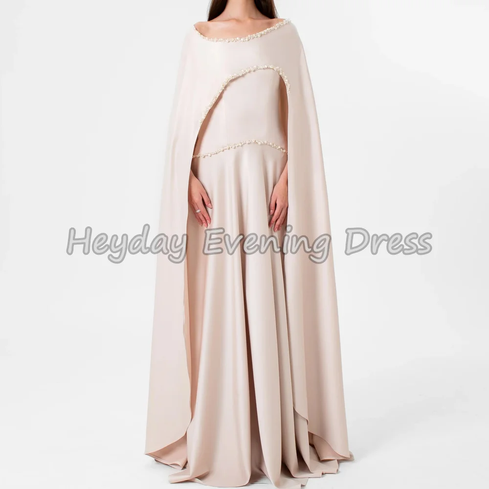 

Heyday Crepe A-line O-neck Draped Floor Length Simple Saudi Evening Dresses For Women 2025 With Beading Elegant Party Dress