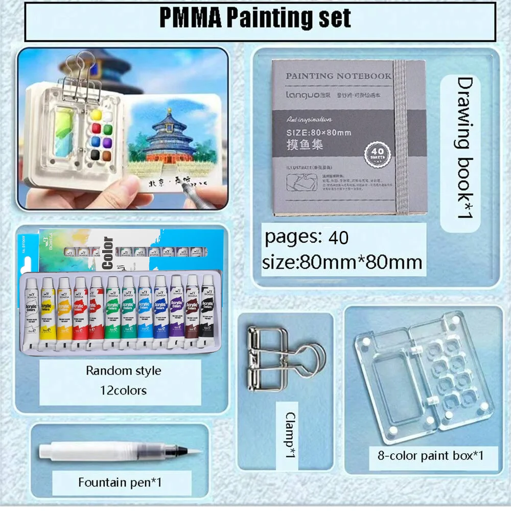Mini Watercolor Paint Set - Portable Pocket Artist Travel Nano Art Painting Kit - 2025 New Plastic 8/15 Grid Box Miniature Color