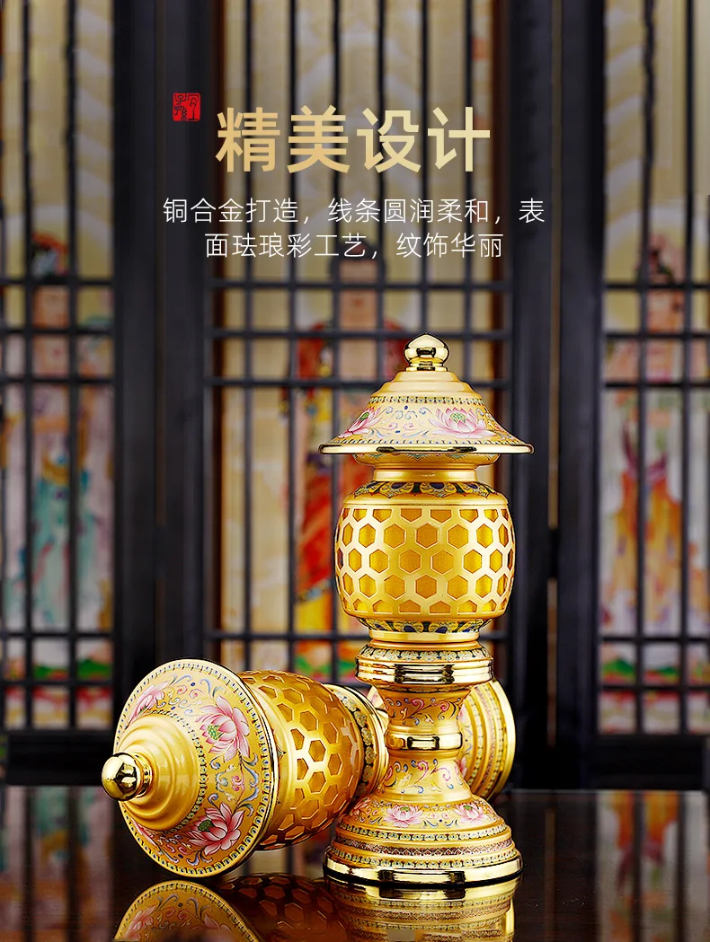 زوج 2 قطعة البوذية عالية الجودة معبد المنزل ضريح العبادة جلب الثروة المال حسن الحظ بوذا إله الثروة مصباح 28 سنتيمتر #5