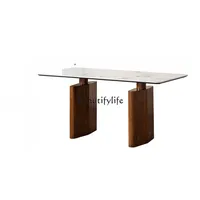 Modern small apartment medium and ancient rectangular rock slab countertop dining table