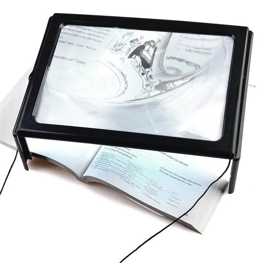 Triple Reading Lens 3X Full Page Reading with 4 LED Lights and Stand for Seniors, Reading, Jewelry