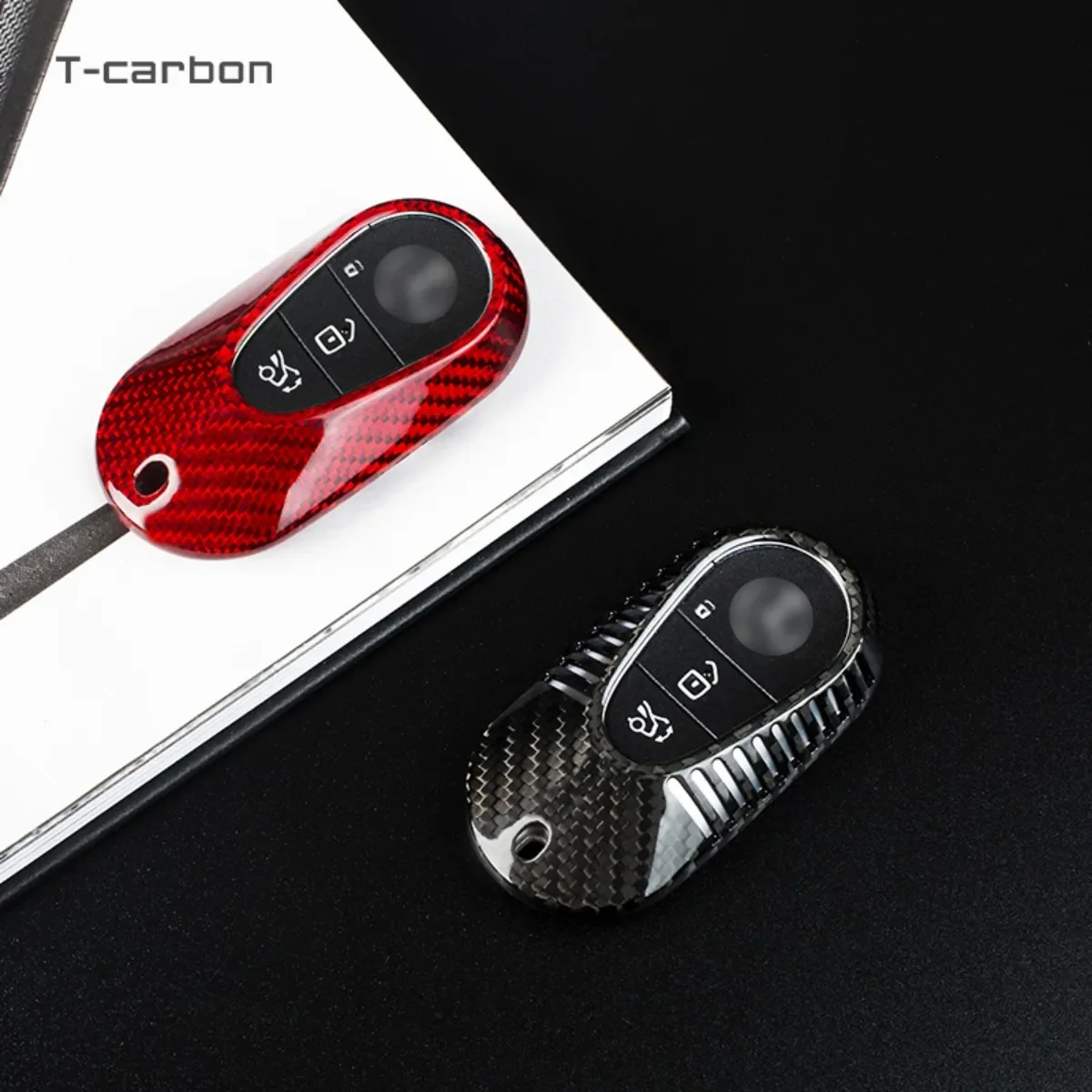 T-carbon Car Key Case Cover Shell For Mercedes Benz 2021 C /S Class W223 W206 S350L S400L S450L S500L Carbon Fiber Protector