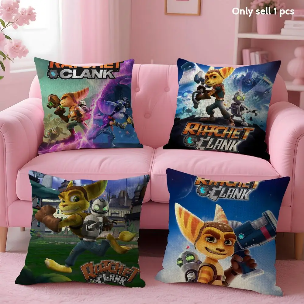 Cartoon R-Ratchet And C-Clank Cushion Cover Decorative Linen Throw Pillow Case Soft For Bed Sofa Car Home Decor