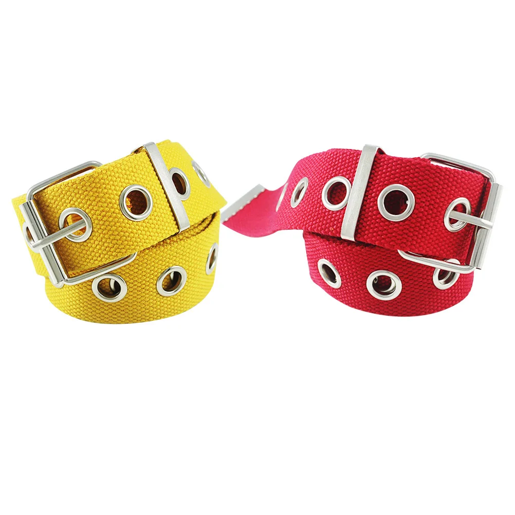 

2Pcs Hollow Pattern Canvas Waist Belt Adjustable Lightweight Casual Waistband for Women Girls Red Belt