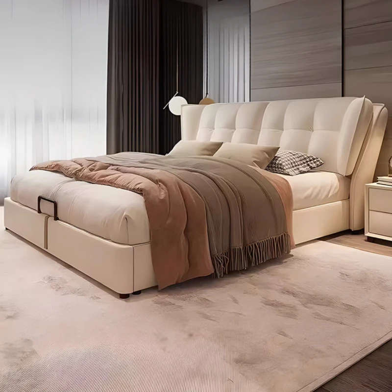 White Simple Designer Double Bed European Glamorous Leather Girls Modern Twin Bed King Size Cama Box Casal Bedroom Furniture