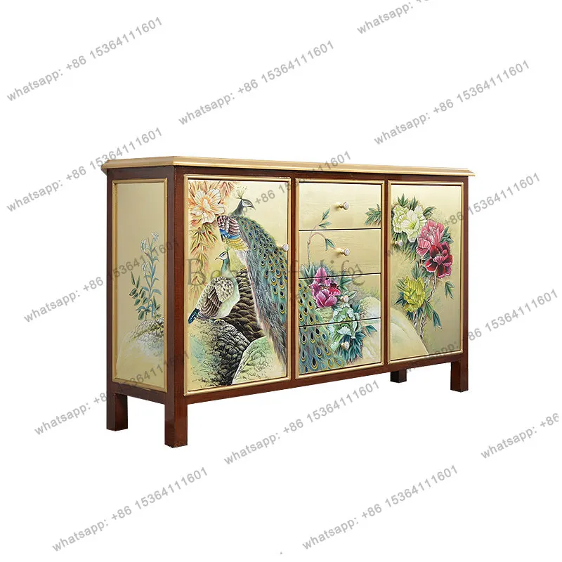 

Original hand-painted room hall cabinet partition painted peacock American decoration new Chinese style