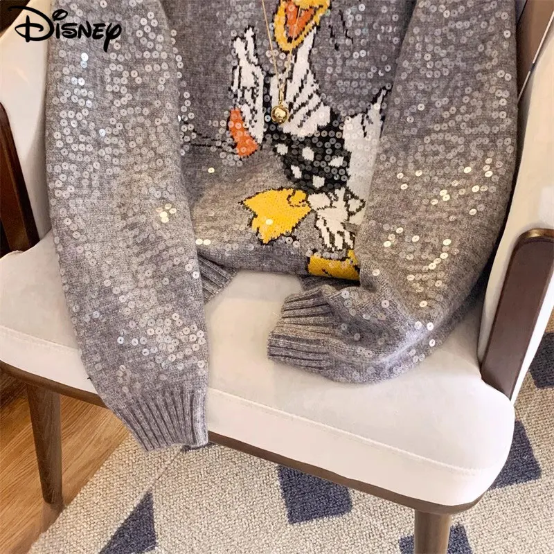 Disney New Arrival Fashion Casual Donald Duck Pullover Winter Heavy Industry Design Sense Nail Bead Spoof Mohair Plush Sweater