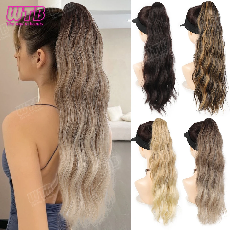 WTB Synthetic Grab Clip Extended Ponytail Wigs 24 inch Curly Wavy Wig Female Long Ponytail Extended Wig Suitable for Daily Wear