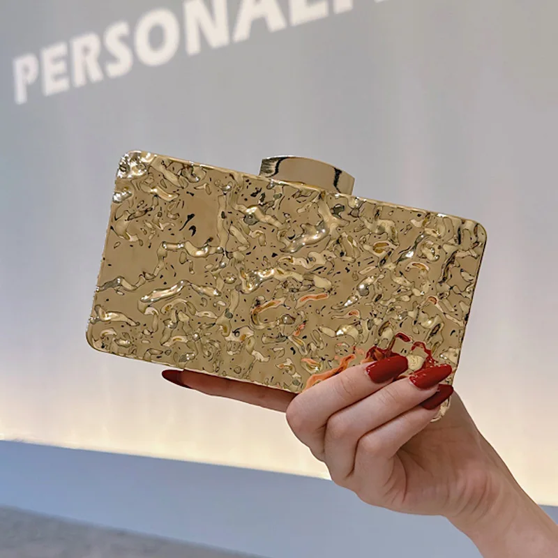 

Elegant Gold Foil Texture Evening Clutch Bag, Luxury Acrylic Box Purse, Noble Square Mini Handbag for Women Party and Banquet