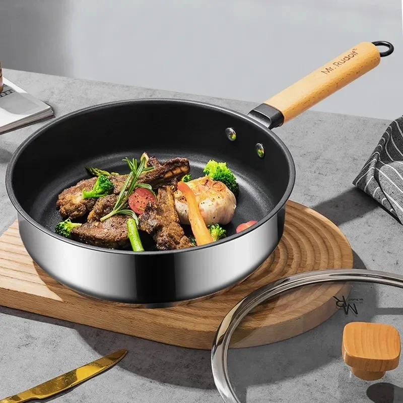 26/28cm Frying Pans with Lid,Stainless Steel Nonstick Frying Pan Honeycomb Skillet for Gas Electric Induction Ceramic Stove