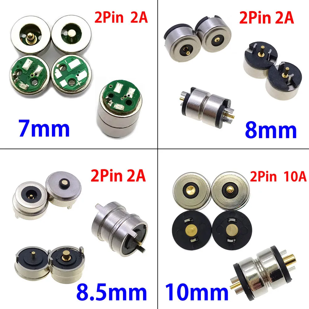 

Spring-Loaded Magnetic Pogo Pin Connector 4/5/6/7/8/10mm 2Pin Male Female 10A 2A DC Power Charge Probe Magnet Charging Connector