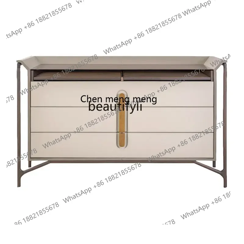 D178 Y zq Sideboard Cabinet Modern Minimalist Living Room Solid Wood Entrance Cabinet Designer PU Leather Curio Cabinet
