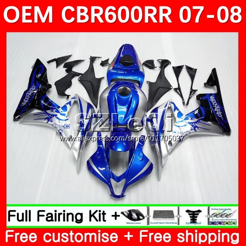 OEM Bodys + Decal For HONDA Blue silvery CBR600 CBR 600RR 600 RR CC F5 07 08 38No.2 600CC CBR600RR 2007 2008 Injection Fairing