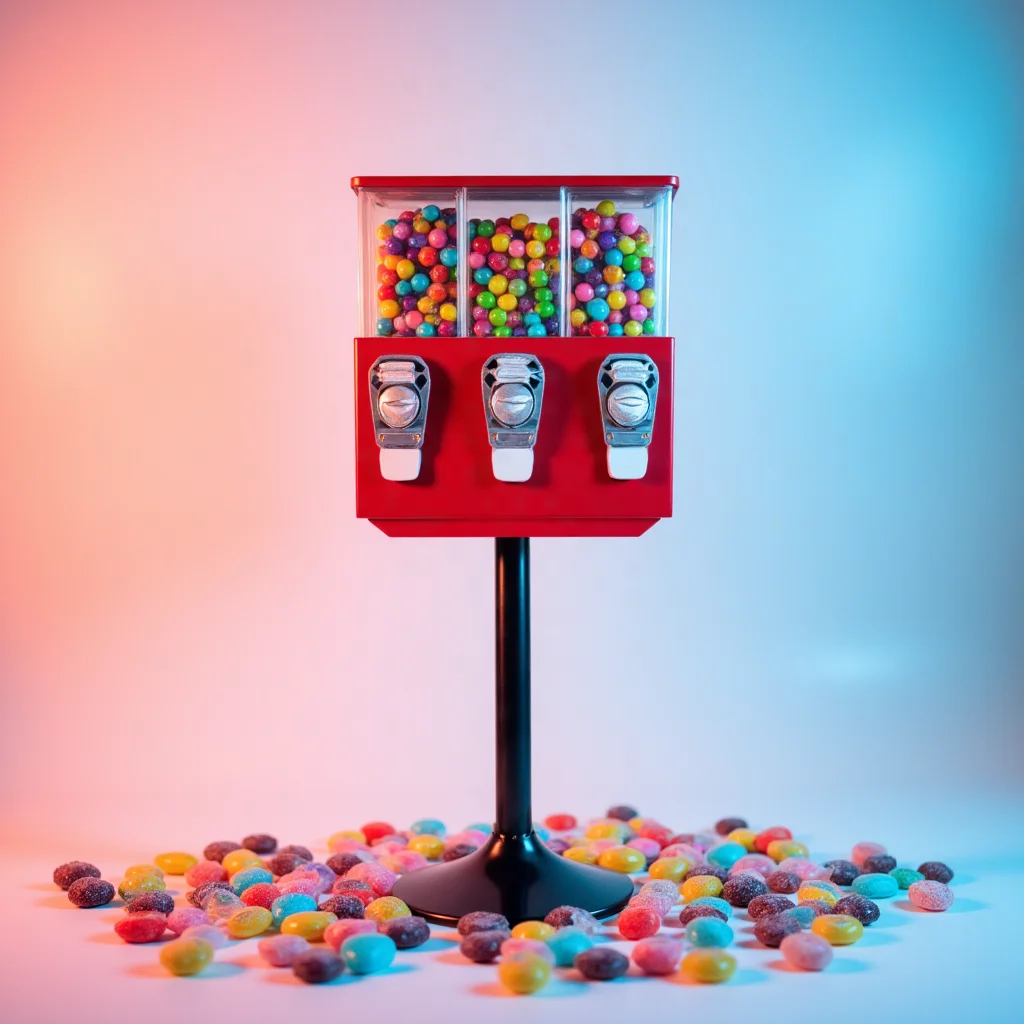 2025 مصنع الثلاثي رئيس 3 في 1 Gumball بيع دائم السائبة موزع الحلوى عملة رمز الدفع اللعب آلة بيع للأطفال