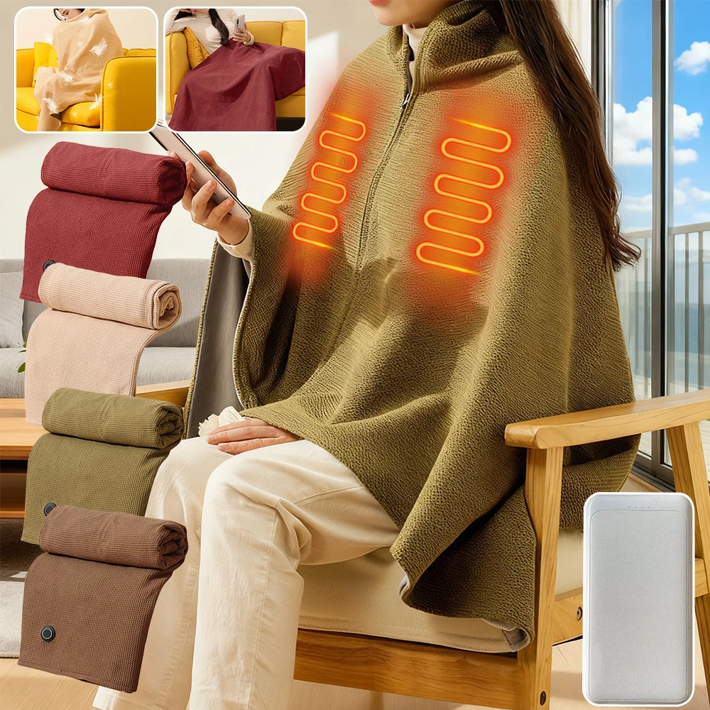 Portable Wearable Electric Blanket 3 Heating Levels USB Heating Winter Warm Blanket Home Office Outdoor Heating Mattres Washable