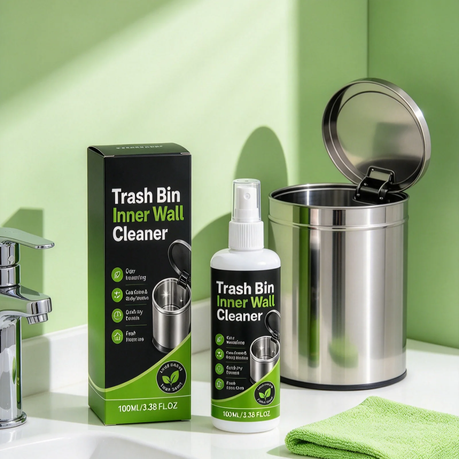 Trash Bin Inner Wall Cleaner Deep Decontamination Remove Sticky Residue Odor Neutralizing Fresh Scent Garbage Can Cleaner 100ml