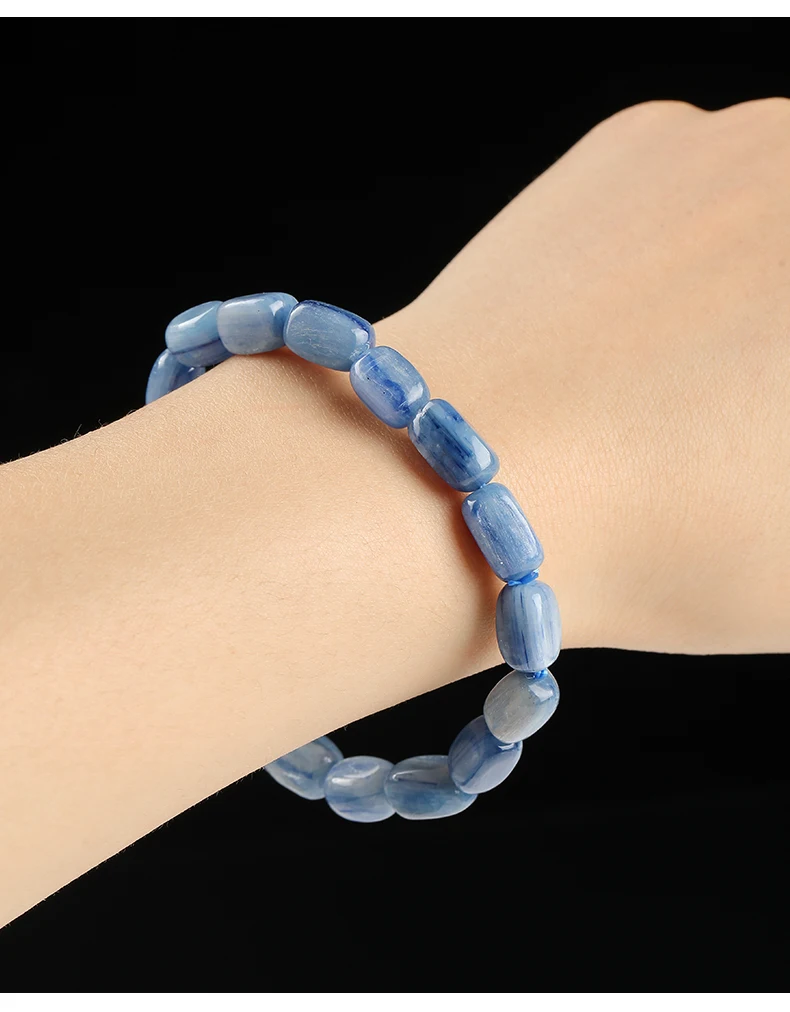JD Natürliches Kyanit Unregelmäßiges Perlenarmband 7-8mm Blauer Kristall Heilstein Damen Personalisierte Armbänder und Armreifen – Detail 6